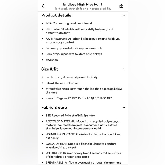 Athleta Endless High Rise Pants - Black - 14 - Picture 7 of 7